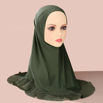 New Muslim Pullover Hat Malay Convenient Hijab Single-layer Ruffled Women's Scarf Hijab Solid Color Comfortable Hat Cap