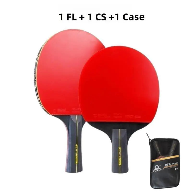 2PCS Profesional 6 Bintang Ping Pong Raket Raket Ping Pong Set Jerawat-dalam Getah Berkualiti Tinggi Kayuh Kelawar Bilah dengan Beg 