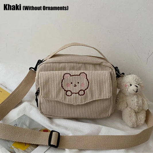 Hot Women Canvas Zipper Bag Preppy Style Student Tote Shoulder Messenger Bag Small Corduroy Bag Satchel Travel Purse Handbag