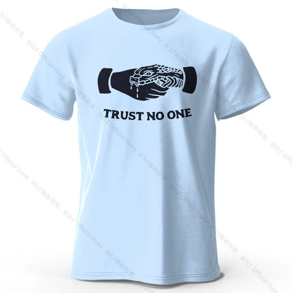 Men's Trust No One Printed T-Shirt 100% Cotton Harajuku Oversized Funny Graphic Tees for Men Women Summer Tops