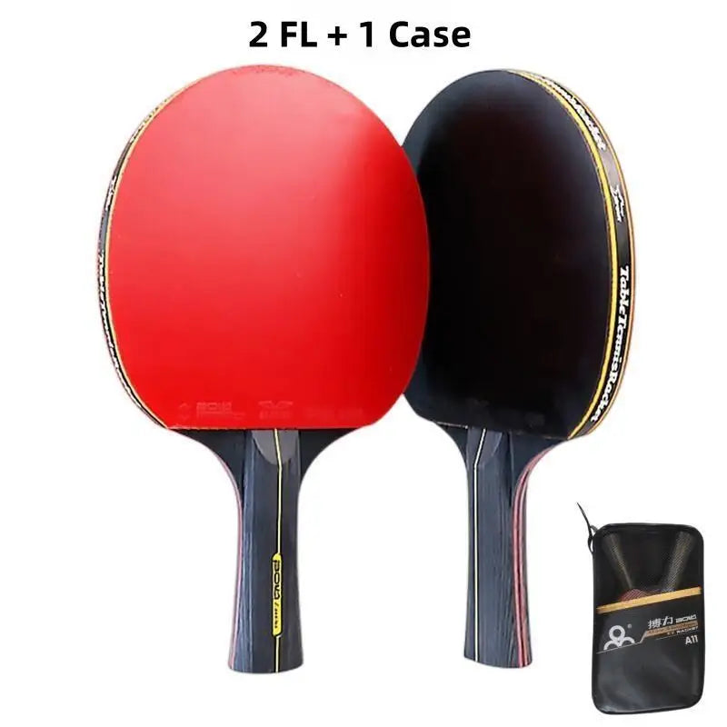 2PCS Profesional 6 Bintang Ping Pong Raket Raket Ping Pong Set Jerawat-dalam Getah Berkualiti Tinggi Kayuh Kelawar Bilah dengan Beg 