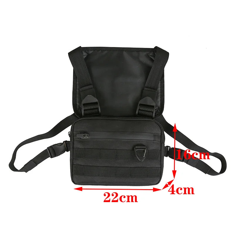 Beg Dada Taktikal Berfungsi untuk Lelaki Fesyen Peluru Hip Hop Vest Beg Streetwear Beg Pinggang Uniseks Beg Rig Dada Hitam 899 