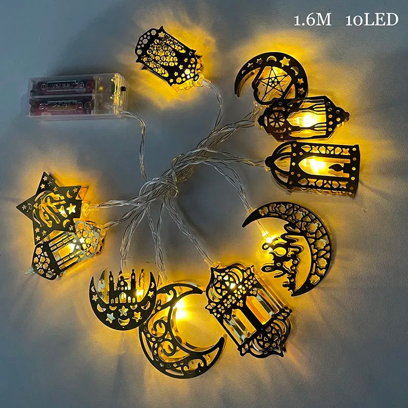Ramadan Star Moon Castle Lampu Rentetan LED Eid Mubarak Hadiah Islam Muslim Ramadan Kareem Hiasan untuk Pesta Aidilfitri di Rumah 