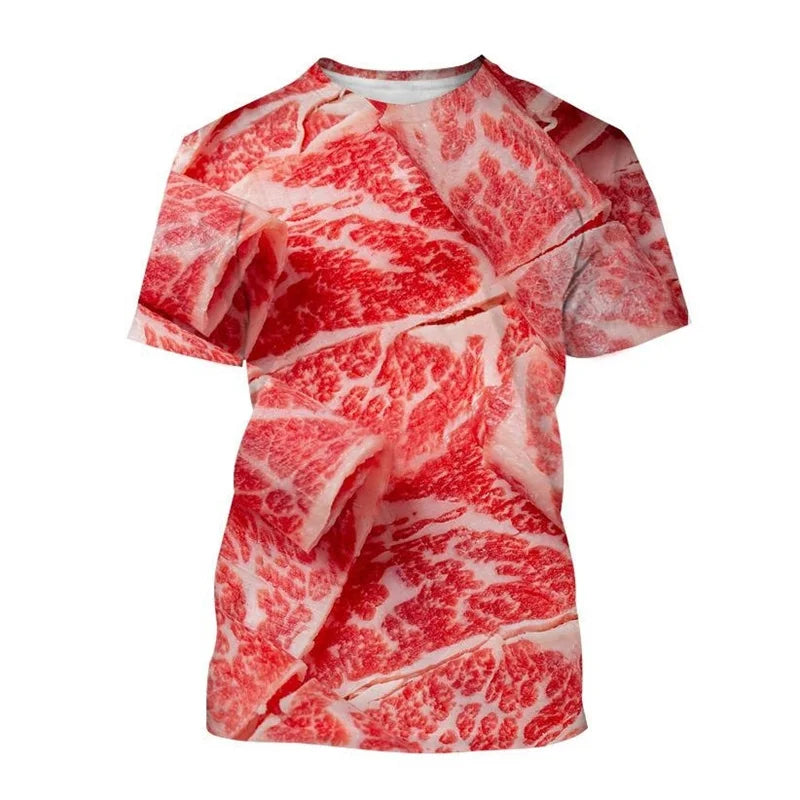 T-shirt Daging Kambing Lembu Kreatif Lelaki Wanita Cetak 3D Streetwear Personaliti T Kemeja Kasual Leher O Baju Tee Tops Pakaian Lelaki 