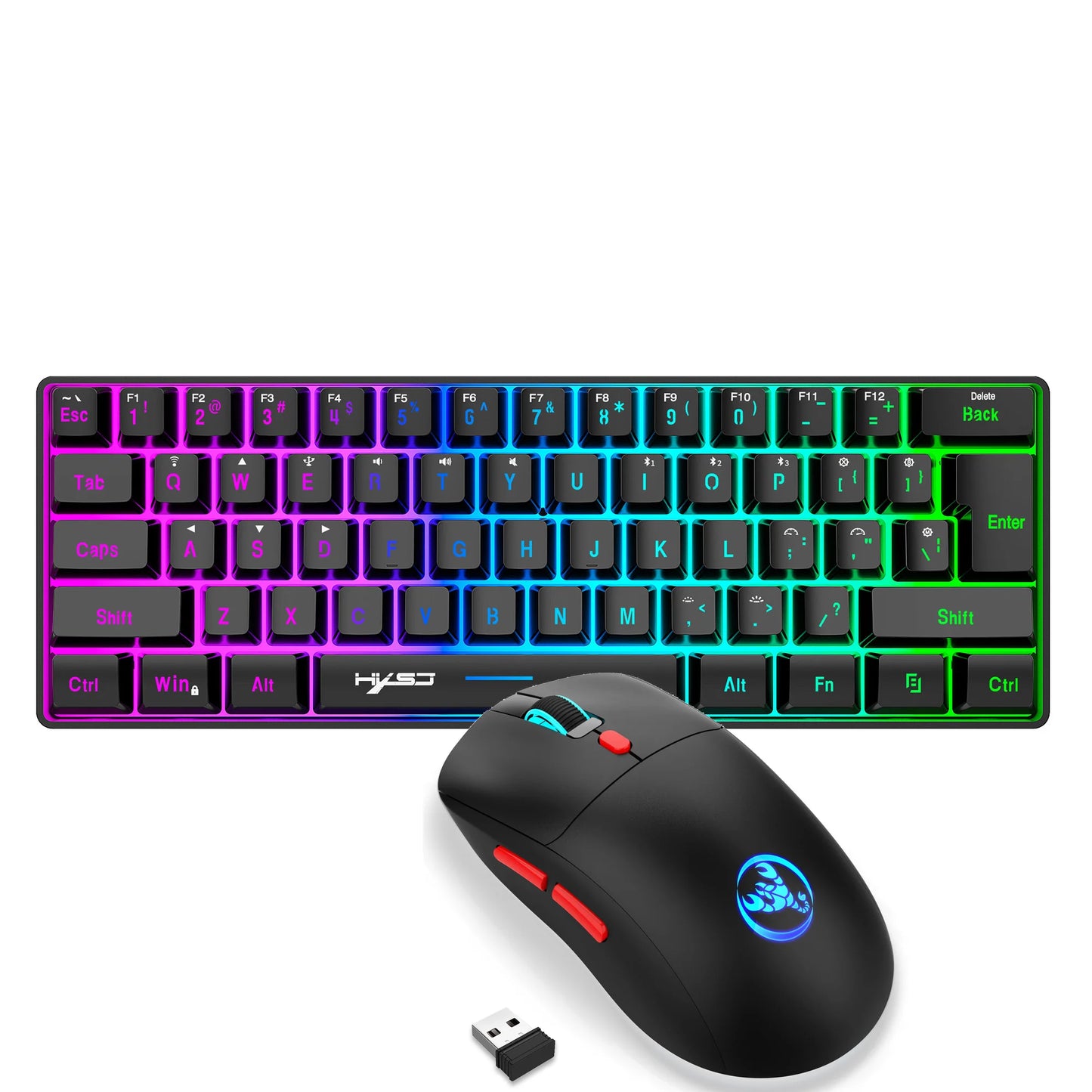 60% Wireless Gaming Keyboard and Mouse Combo, RGB Backlit Quiet Ergonomic Mechanical Feeling Keyboard, Gaming Mouse for Desktop