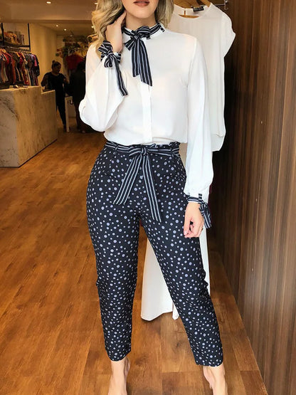 Dot Print Top & Pocket Design Pants Set