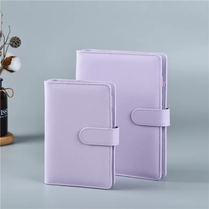 Macaron Color A5 Ring Binder PU Clip-on Notebook Leather Loose Leaf Notebook Cover Notebooks Journal Kawaii Stationery