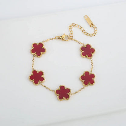 High Quality Delicate Stainless Steel Jewelry Plant Plum Flower Bracelet for Women 7 Color Clover Bracelet Gift