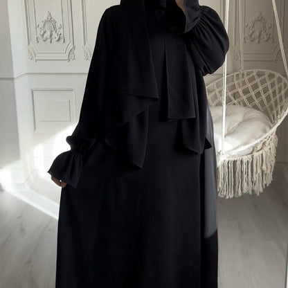 Hooded Abaya Prayer Dress with Attached Hijab Scarf Flare Sleeves One Piece Jilbab Muslim Women Ramadan Eid Dubai Islam Clothing