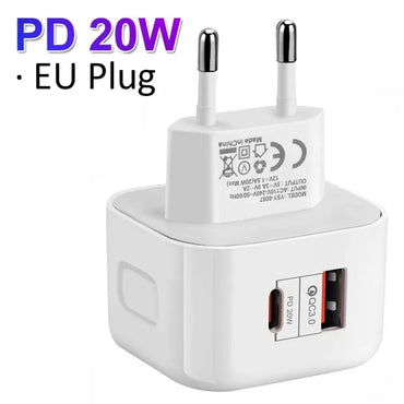 EU UK 20W Dual Ports Type c USB C PD Wall Charger Fast Quick Charging Power Adapters For IPhone 12 13 14 15 pro Samsung htc lg