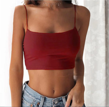 Hot Sale! Wanita Musim Panas Kamisol Crop Tops Slim Sling T-shirt Hitam Putih Bottoming Tank Bra Pakaian Dalam Vest Tops 