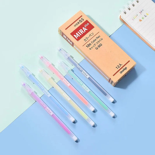 12 Warna Gel Pen Isi Semula Kotak Set Kawaii 0.5mm Warna Gula-gula Ballpoint Pen Pen Tulis Pejabat Pelajar Alat Tulis Sekolah 