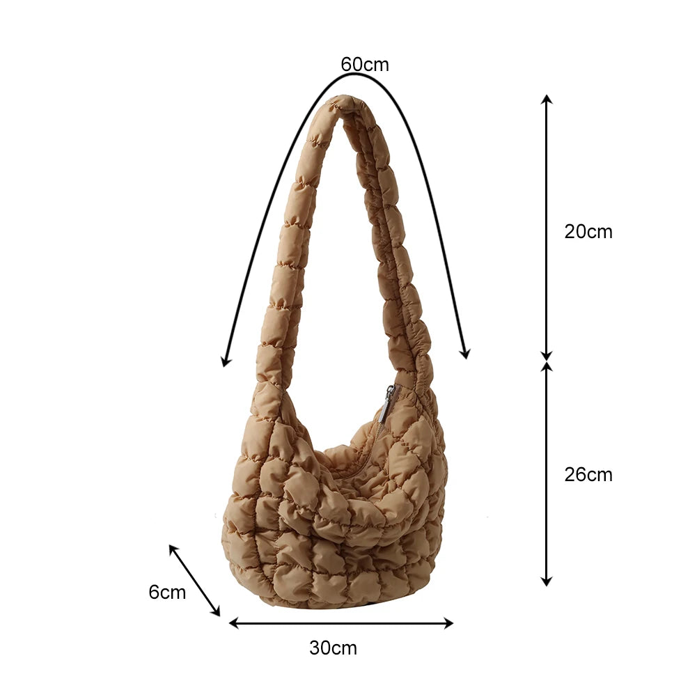 Beg Selempang Berlapis Empuk Baharu untuk Wanita Beg Bahu Awan Berlipat Bubbles Beg Tangan Berbentuk Baldi Tote Besar Beg Tangan Ruched 