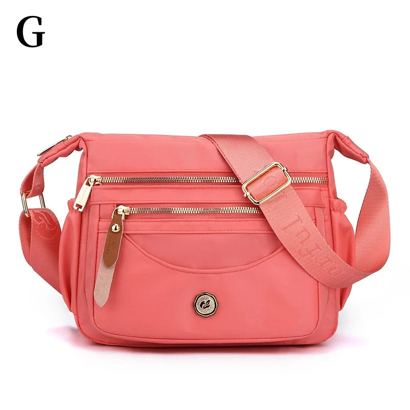 Women Nylon Shoulder Bag Multi-Pockets Crossbody Bag Fashion Handbag Adjustable Strap Ladies Waterproof Messenger Bag Satchels