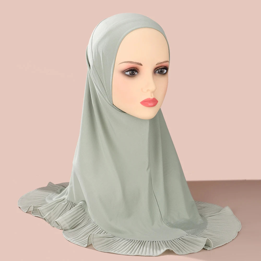 New Muslim Pullover Hat Malay Convenient Hijab Single-layer Ruffled Women's Scarf Hijab Solid Color Comfortable Hat Cap