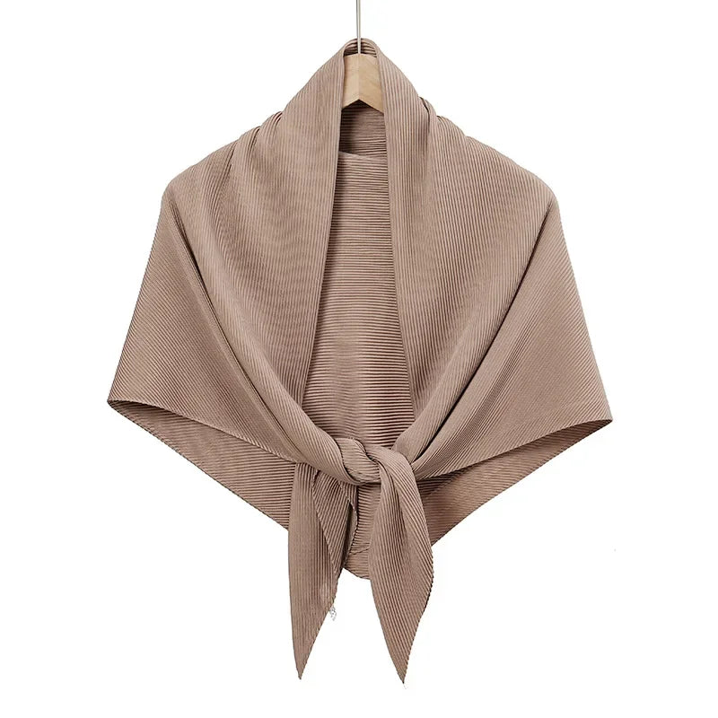 Plain Wrinkle Square Pleated Scarf Satin Shawls Wrap Stole Muslim Hijab 90*90cm Malaysia Kerchief Bandanas Headband Silk Scarves