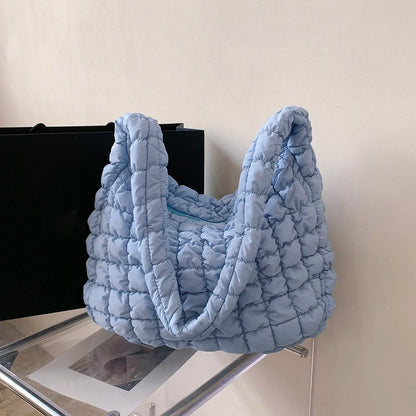 Beg Selempang Berlapis Berlapis Kulimut untuk Wanita Beg Bahu Awan Berlipat Buih Beg Tote Baldi Besar Beg Tangan Ruched 2023 