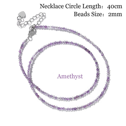 Fesyen Faceted 2mm Manik Kalung Mini Batu Asli Amethysts Kuarza Agat Choker Pesta Minimalis untuk Lelaki Wanita Hadiah Barang Kemas 