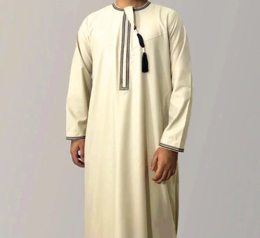 New Muslim Solid Color Abaya Round Neck Embroidery Robe Coarse Males Long Sleeve Kaftan Arabian Saudi Arabia Men's Kaftan