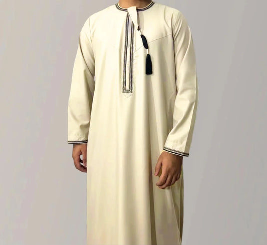 New Muslim Solid Color Abaya Round Neck Embroidery Robe Coarse Males Long Sleeve Kaftan Arabian Saudi Arabia Men's Kaftan