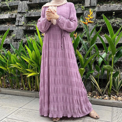 2024 Fashion Casual Abaya Robe Muslim Long Maxi Dress Women Chiffon Pleated Evening Dresses Hijab Kaftan Muslim Sets Slim Fit