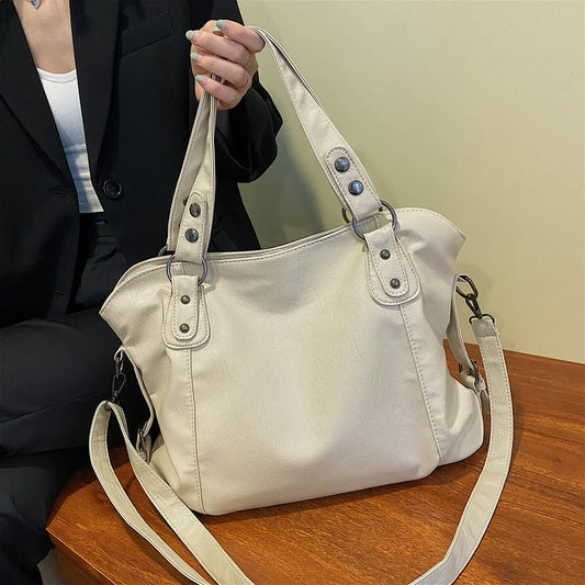 Beg Crossbody Mommy Warna Pepejal Beg Tangan Kapasiti Besar PU Kulit Beg Ketiak Wanita Beg Bahu Retro Beg Tote Kasual Wanita 