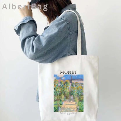 Claude Monet Water Lilies Landscape Watercolor Paintings Shopper Canvas Tote Bag Harajuku Women Shoulder Bag Girl Cotton Handbag