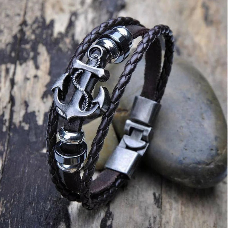 Vintage Wide Leather Woven Wolf Head Bracelet for Men Celtic Viking Compass Bracelet Jewelry Male Accessories Gifts To Boyfriend