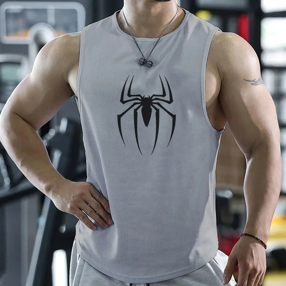 Gym T Shirt For Men Summer Quick-drying Spider Print Fitness Tank Tops Male Mesh Basketball Sleeveless Shirt Vest Men's Clothing