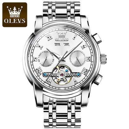 OLEVS New Mens Automatic Mechanical Watch Waterproof Business Stainless Steel Strap Watch Skeleton Mechanical Watch sports Watch