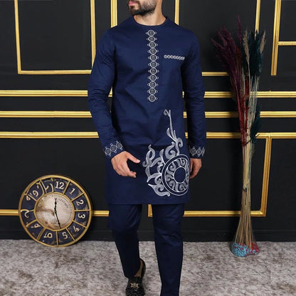 Pakaian Afrika untuk Lelaki Pakaian Tradisional Nigeria 2PC Baru Set Suit Perkahwinan Elegan Pakaian Lelaki Islam Agbada Muslim Mewah 
