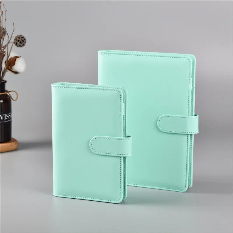 Macaron Color A5 Ring Binder PU Clip-on Notebook Leather Loose Leaf Notebook Cover Notebooks Journal Kawaii Stationery