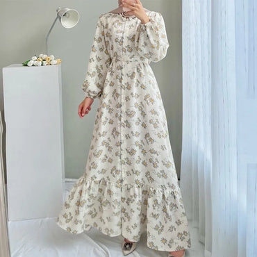 Gaun Muslim Bohemian Musim Panas Abaya Elegan Wanita Lengan Panjang Gaun Bercetak ZANZEA Dubai Vestidos Panjang Jubah Maxi Turki Kaftan 