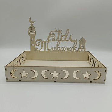 Eid Mubarak Dulang Makanan Kayu Hiasan Ramadan untuk Rumah 2025 Hiasan Pesta Muslim Islam Ramadan Kareem Hadiah Eid Al Adha 