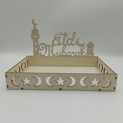 Eid Mubarak Dulang Makanan Kayu Hiasan Ramadan untuk Rumah 2025 Hiasan Pesta Muslim Islam Ramadan Kareem Hadiah Eid Al Adha 