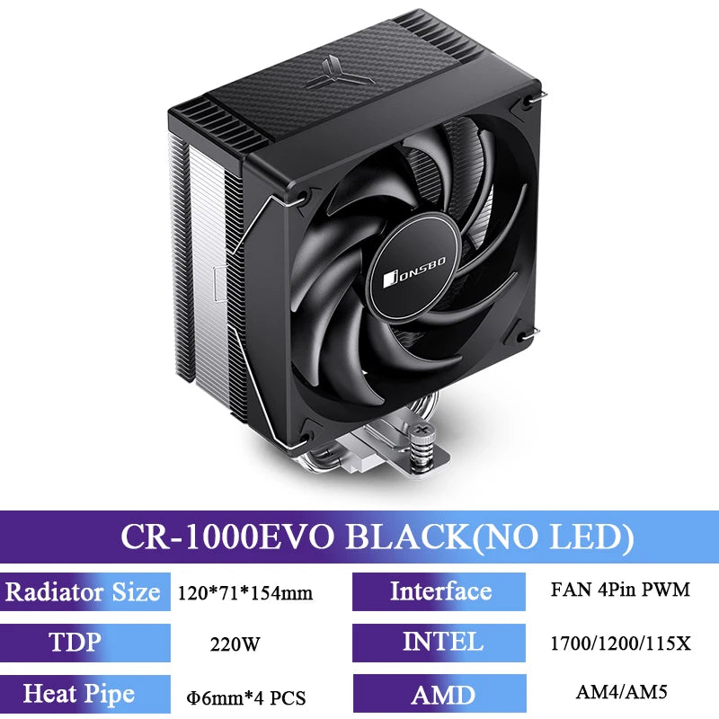 JONSBO CR1000/CR1200/CR1400 EVO CPU Cooler PC Fan Cooling CPU Fan Heatsink Tower Radiator Processor Air Cooler For AM4 1155 1700