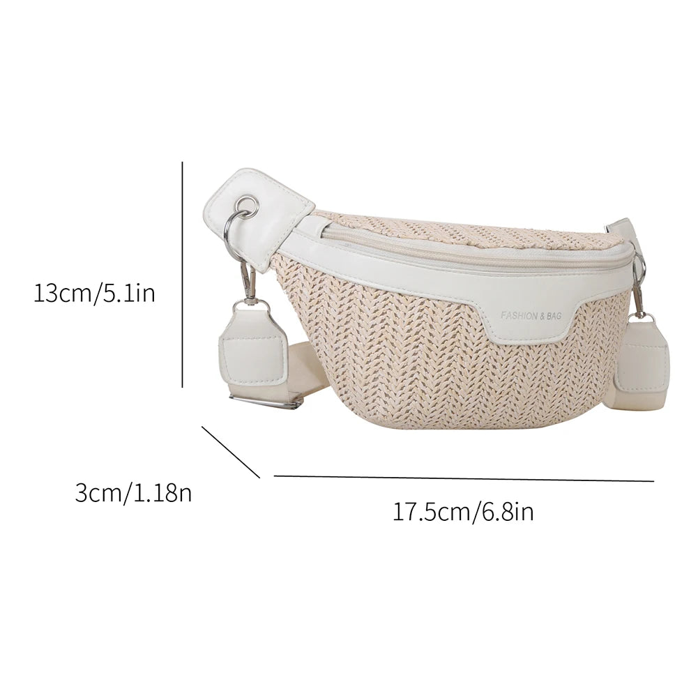 Women's Waist Pack Straw Woven Ladies Shoulder Sling Crossbody Bags for Women 2023 Summer Fanny Pack Purse Female Belt Chest Bag