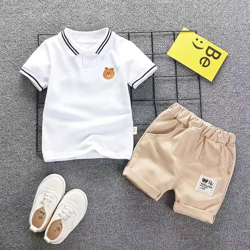 Pakaian kanak-kanak ibu Pakaian kanak-kanak Set kanak-kanak Lelaki T-shirt Seluar pendek Kapas Musim Panas Fesyen lengan pendek Suit2PCS 