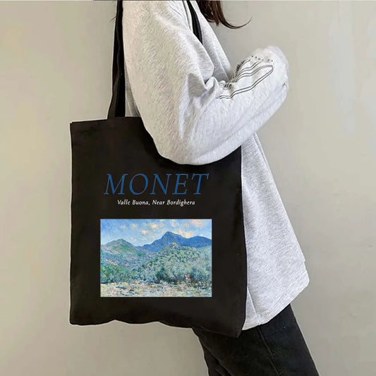 Claude Monet Water Lilies Landskap Lukisan Cat Air Kanvas Pembeli Beg Tote Harajuku Beg Bahu Wanita Beg Tangan Kapas Perempuan 