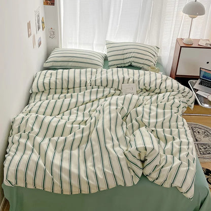 Green Stripe Series Printed Soft Bedding Set Duvet Cover Bedclothes Bedspread Pillowcases Flat Sheets Comforter Sets for Girls