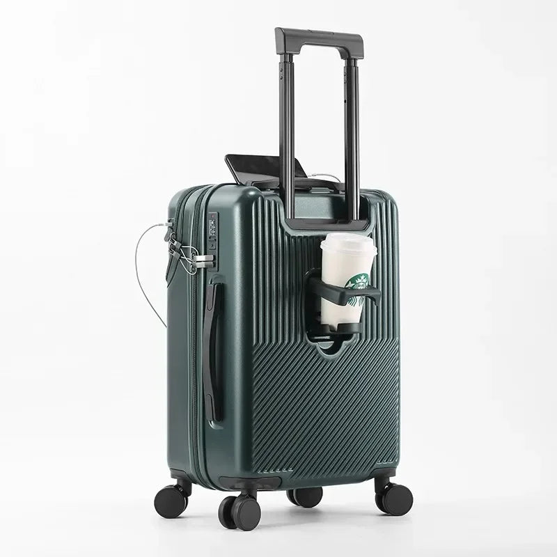 New Front Open Luggage Rolling Trolley Suitcase TSA Lock Silent Spinner Wheel USB Charging Carry-On Cabin Travel 20/24/26 Inch