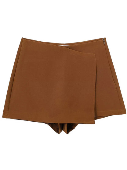 Willshela Women Fashion Solid Asymmetrical Side Zipper Skirts Shorts Vintage High Waist Female Chic Lady Shorts