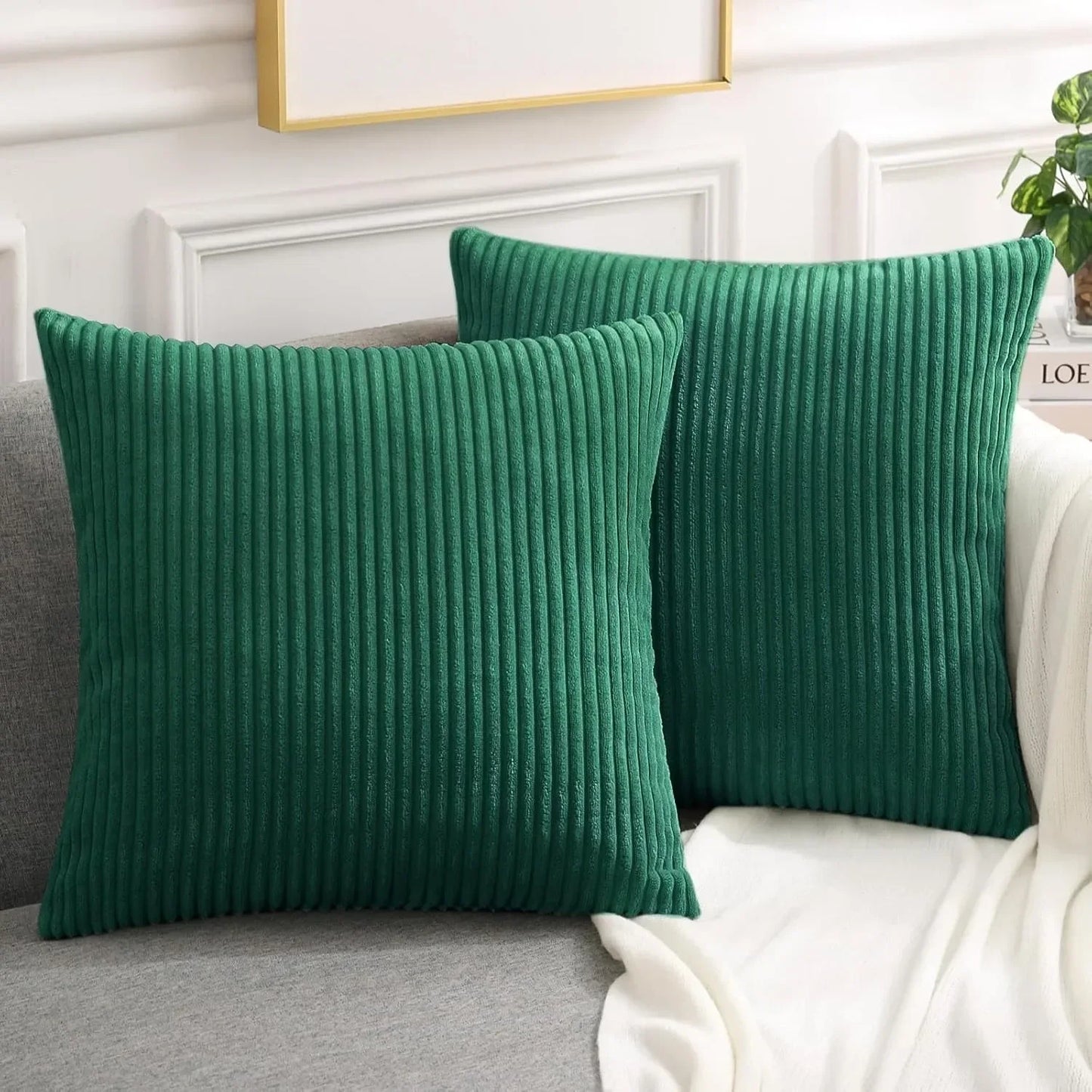 Christmas Green Corduroy Throw Pillow Covers 16/18/20 Soft Throw Pillow Cases Modern Stripes Couch Pillows for Living Room Home