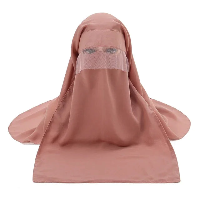 Muslim Face Cover Scarf Islamic Niqab Burqa Bonnet Hijab Chiffon Veil Headwear Abaya Women's Hijabs Sunscreen Araba Long Wraps