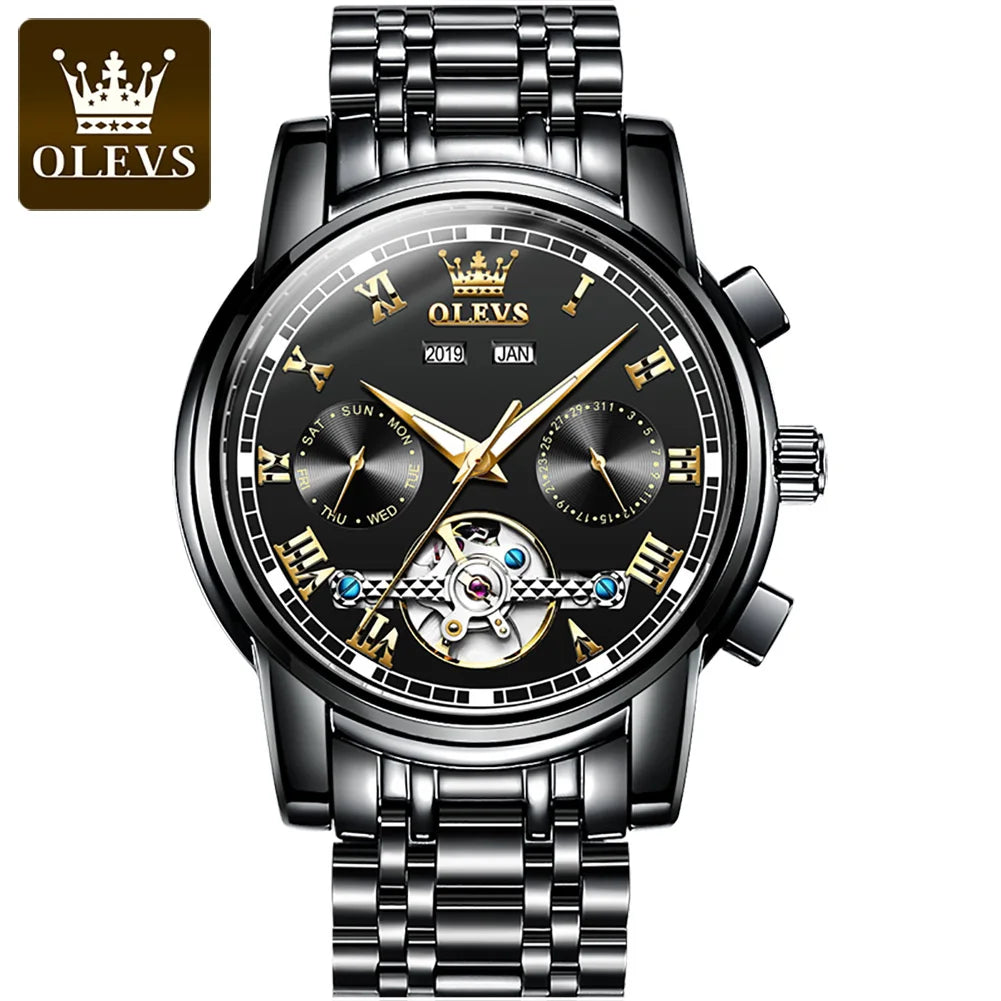 OLEVS New Mens Automatic Mechanical Watch Waterproof Business Stainless Steel Strap Watch Skeleton Mechanical Watch sports Watch