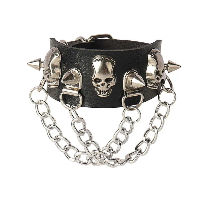 2022 Punk Rivet Nightclub Trend Bracelet Skull Bracelets Bangle Stainless steel Gothic Multi-level Fashion Jewelry wholesale