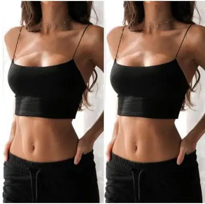 Hot Sale! Wanita Musim Panas Kamisol Crop Tops Slim Sling T-shirt Hitam Putih Bottoming Tank Bra Pakaian Dalam Vest Tops 