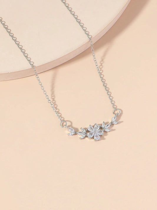 ZAKOL AAA Cubic Zirconia Flower Pendant Necklace for Women Fashion Gold Color Charm Choker Bridal Wedding Party Jewelry