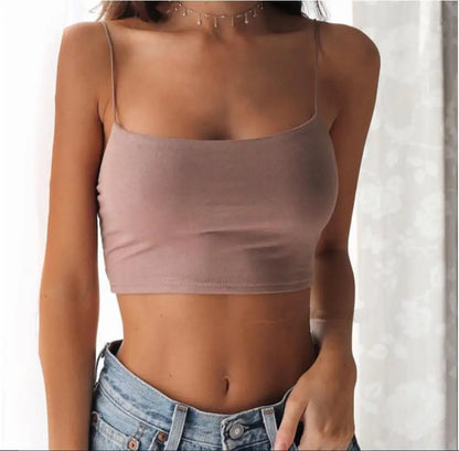 Hot Sale! Wanita Musim Panas Kamisol Crop Tops Slim Sling T-shirt Hitam Putih Bottoming Tank Bra Pakaian Dalam Vest Tops 