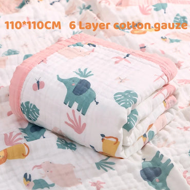 Newborn Baby Bath Towel Muslin 100% Cotton 6 Layer Gauze Skin-friendly Infant Washcloth Bathrobe Baby Wrap Blanket Shower Towel